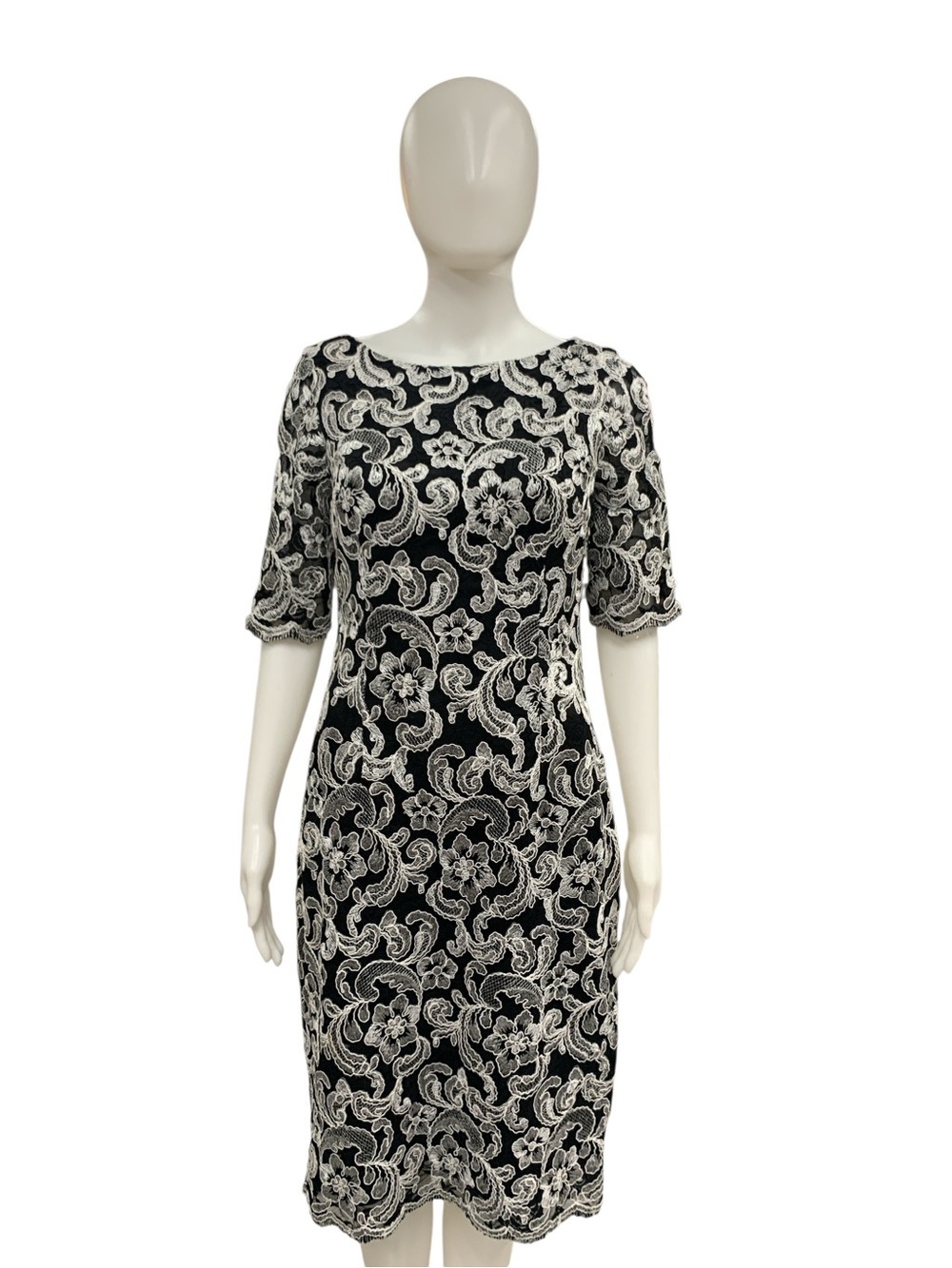 Eliza J Black Dress with Cream Lace Embroidery Size M